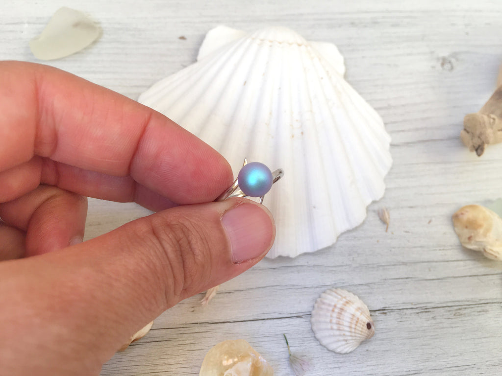 Anello Sirena con perla tonda, cangiante, ecosostenibile, vegana