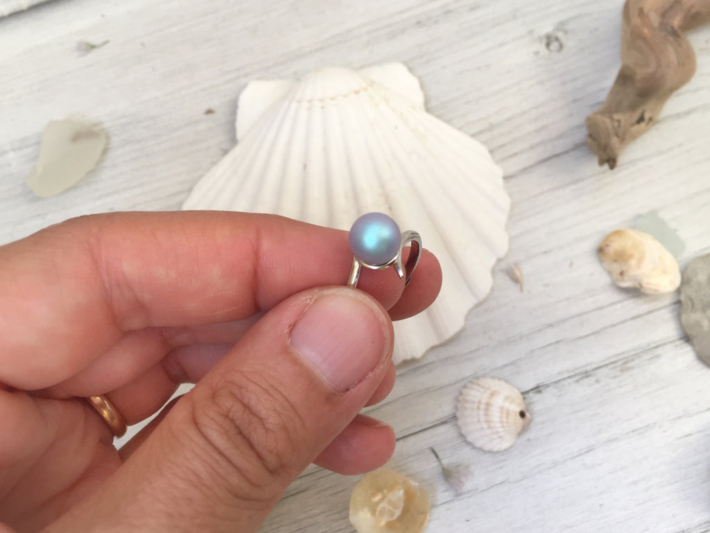 Anello Sirena con perla tonda, cangiante, ecosostenibile, vegana