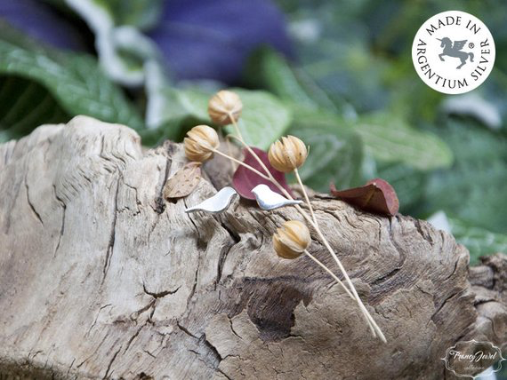 Orecchini pettirosso, fatti a mano, orecchini uccellini, gioielli etici, Argentium 935, made in Italy, gioielli ispirati alla natura