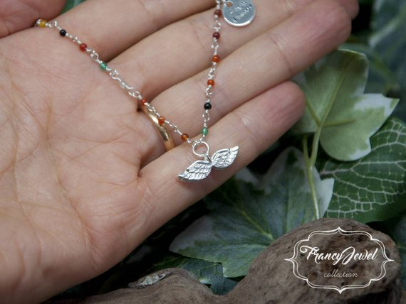 Collana rosario, angelo custode, collana ali angelo, collana argento, argentium silver, fatta a mano, made in Italy, regali famiglia, agata